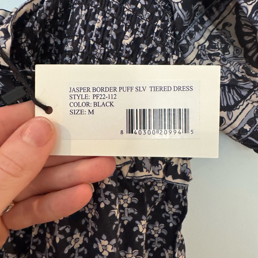 Sea New York Jasper Border Puff Sleeve Tiered Midi Dress in Black Size M NWT - Picture 6 of 6